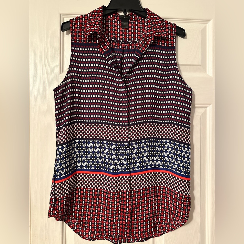 Ann Taylor Sleeveless Geometric Blouse - Red, Blue, Black